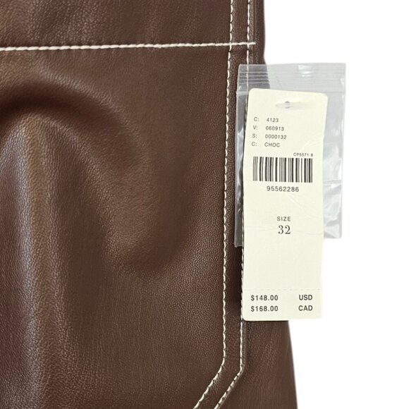 Maeve The Colette Cropped Wide-Leg Pant, Faux-Leather Top-Stitch, Brown, Size 32 - Picture 7 of 11